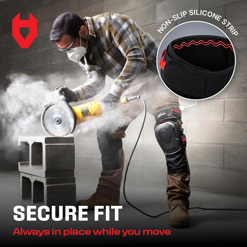 NoCry Professional Gel Knee Pads for Work — Heavy Duty Anti-Slip Cap, Extra Dual-Layer Foam and Cushion, Reinforced Adjustable Non-Slip Straps, Built-in Hangand Pull Loops, Fits Men Women, Black - Image 4